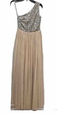 Love & Lemonade Contrast Sequin One Shoulder Mesh Overlay Hem Prom Dress XS - PO