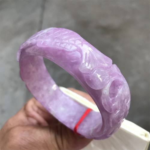 58.8mm Burma Natural Icy Lavender Jadeite Jade Bracelet Carving Jade Bangle - Picture 3 of 15