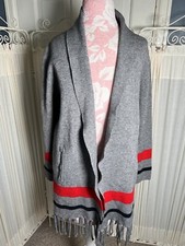 Southwestern Blanket Style Fringed Long Cardigan Sz L Western Cowboy