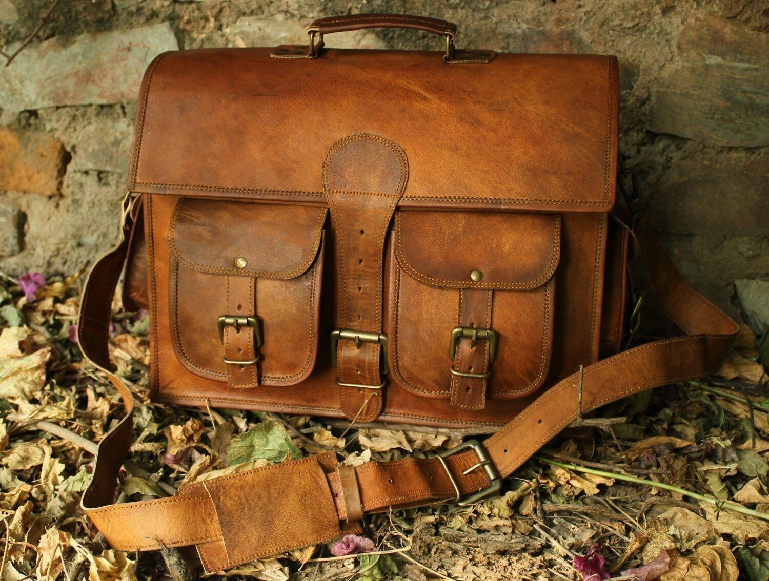 Vintage Handmade Leather Messenger Bag for Business Professionals  