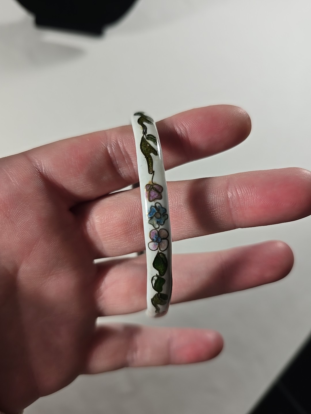 Vintage Cloisonne Bangle Stackable Bracelet White… - image 1