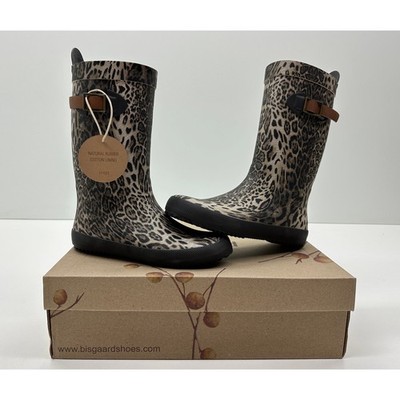 Bisgaard Kid's scandinavia leopard Rubber Boots Brown Size 1.5 NIB #018S