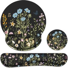 Ergonomic Mouse Pad with Wrist Rest and Keyboard Rest, Black Floral