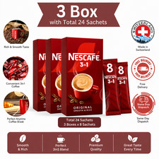 3 Box Nescafe 3 in 1 Original Individual Instant Coffee Milk Drink - 24 Sachets