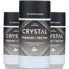 Crystal Magnesium Enriched Deodorant Stick Charcoal  Tea Tree 2.5 Oz 3 Pack