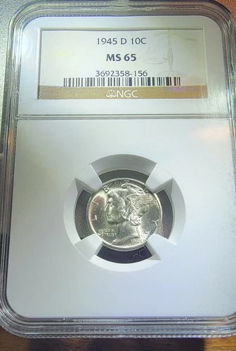1945-D Mercury Silver Dime NGC MS 65  - "BLAZING WHITE" - Free Shipping