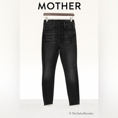 Mother The Pixie Swooner Ankle Fray Jeans Thunder Road Gray Black Size 30 High R