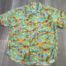 Vtg Jams World Hawaiian Shirt Large Floral Banana Leaf Beach Vacation Island