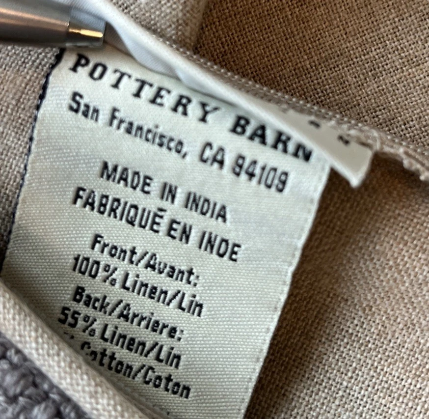 POTTERY BARN Pillow Cover 20 X 20 Gray/Beige Linen Hopsack Basketweave Woven - Image 3 of 4