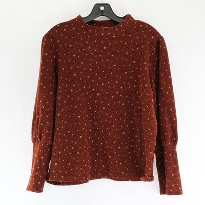 Lavish Polka Dot Burnt Orange Crew-Neck Long-Sleeved Top Women's XL