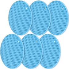 homEdge Silicone Trivets Mat, 6 Packs Multipurpose Non Slip Heat Blue 