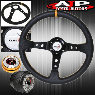 For 00-05 Eclipse Hub Gold Release Deep Dish Black Steering Wheel Yellow Type-R