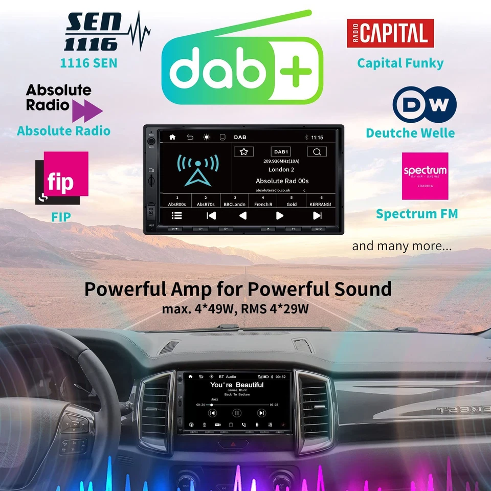 DAB+ Android Autoradio 2 DIN 7Zoll GPS mit Navi Bluetooth Kamera HD LRV Wireless - Bild 3 von 4