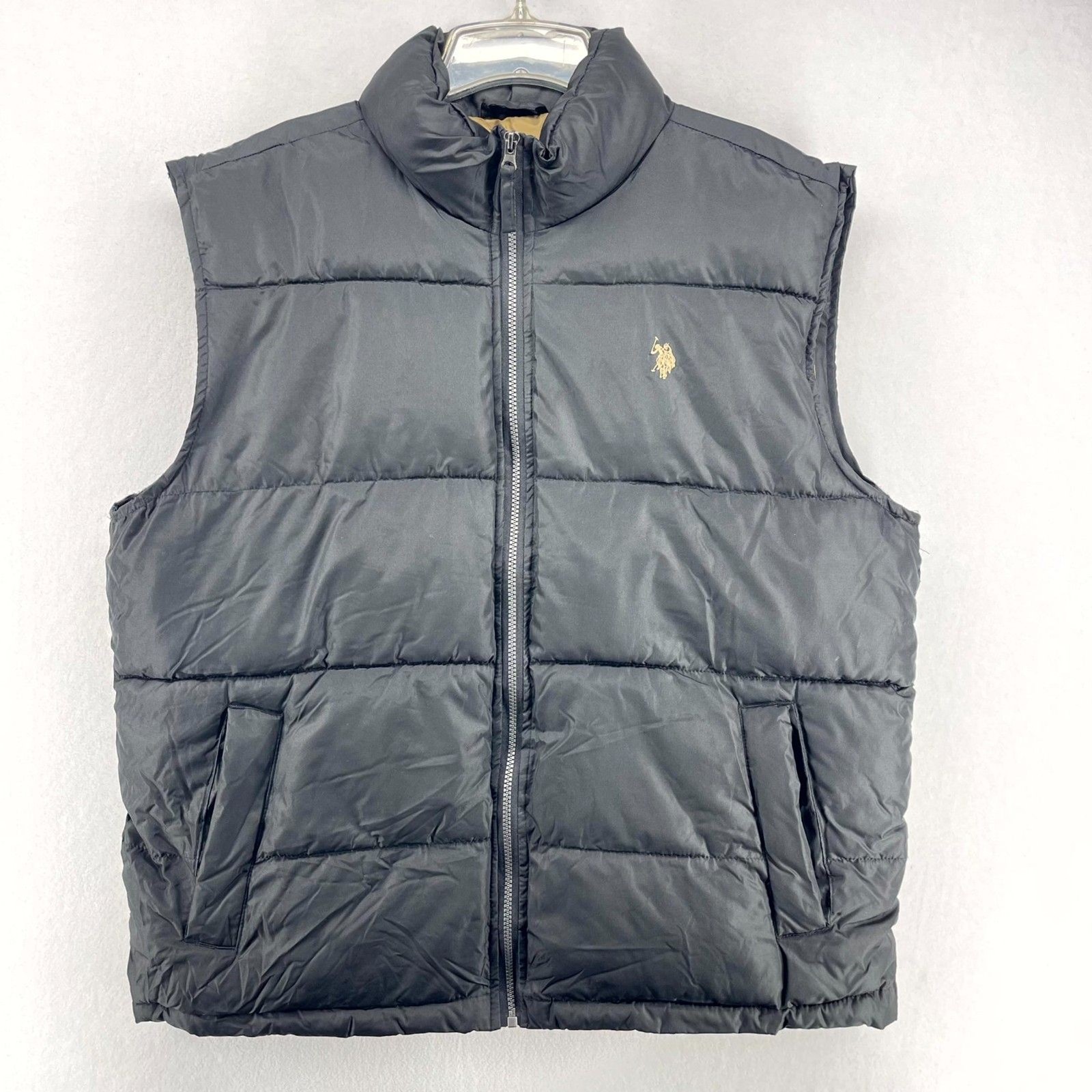 U.S. Polo Assn. Black Embroidered Puffer Vest for Men Size XL