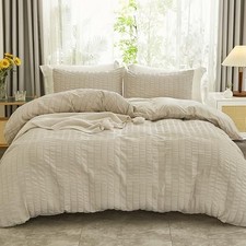 AveLom Beige Duvet Cover King Size, Textured Seersucker Duvet Cover Set, Soft...