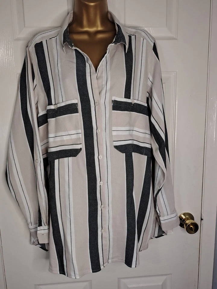 Next Long Shirt  Blue Striped Collared Button Up Tunic Size UK 20 Casual Work - Image 2 of 4