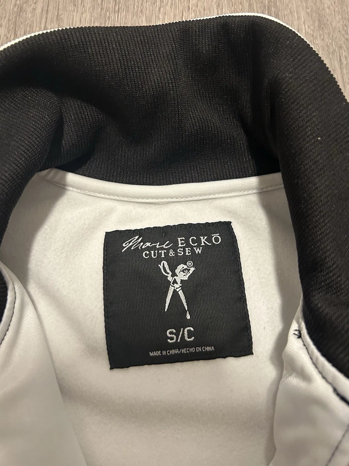 Chaqueta forrada de lana Mark Ecko para hombre pequeña blanca negra cremallera completa Foto 3 de 4