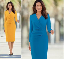 Sz 16 Monroe Main YELLOW Dinner Date Church Party Textured Pleat Sheath Dress