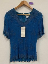 vintage blue beaded top by Ellebelle Inc with a polyester lining Size S