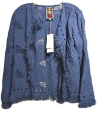 Johnny Was Jacket Women M Blue Kael Fringe Lace Kimono Boho Embroidered NWT