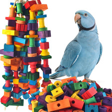 Bird Toys for Parrots, 200 Pcs Colorful Multi-Shaped DIY Wooden Blocks Craft, Na