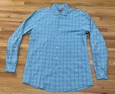 Hugo Boss Men's 16.5 Blue Dress Cotton Shirt Check Business Career Formal Preppy