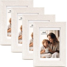 FinalFind 4x6 Picture Frame w/ Mat for 3.5x5, Distressed White Wood Grain, 4-Pac