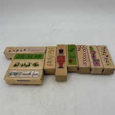 Lot Of 10 Wooden Rubber Mounted Christmas Stamps Toy Soldier,Candy Cane,Present
