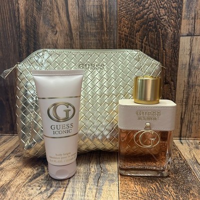 Guess Iconic Perfume Set 3.4oz Perfume & Body Lotion with a Gold Woven Bag