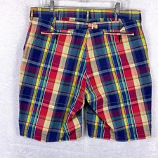 VTG Polo Ralph Lauren Shorts 36 Madras Plaid Bermuda Buckle Cinch BackPreppy 90s