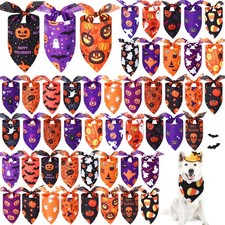 50 Pcs Halloween Dog Bandanas Bulk Pumpkin Bandanas for Dogs Triangle Kerchief B