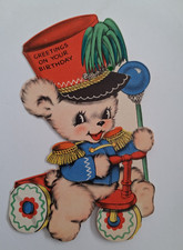Vintage Hallmark Birthday Card Die Cut Teddy Bear Riding Trike Used