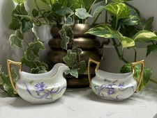 Hand-Painted Porcelain Sugar Bowl & Creamer Set with Violet Motif — listing 4