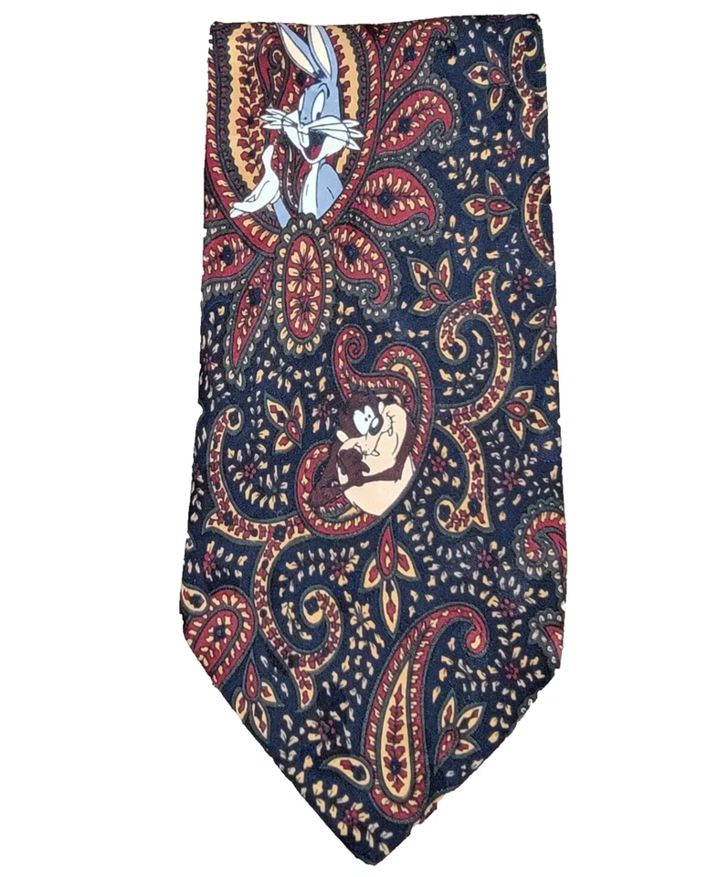Corbata Looney Tunes Mania Para Hombre De Colección 94 60x4 Bugs Taz Marvin Wile Azul Cachemira Floral Foto 2 de 4