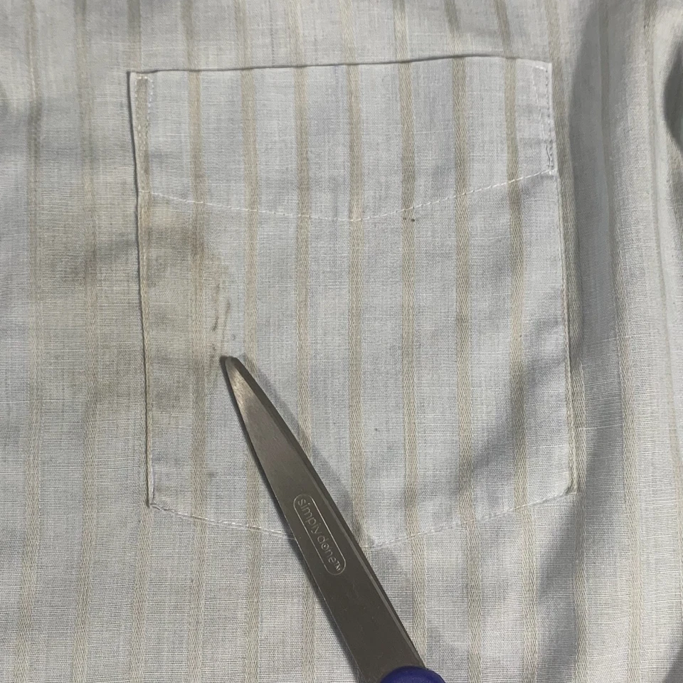 VTG JC Penney Shirt Mens 15.5 Medium Blue Striped Short Sleeve Stains Retro 70s - Image 4 of 4