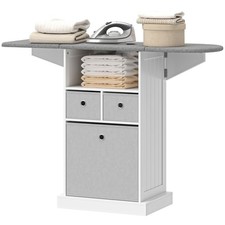 HOMCOM Mobile da Stiro a Rotelle con Ripiano Aperto e 3 Cassetti Bianco Grigio