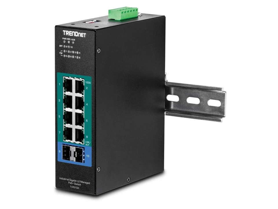 TRENDnet 10-Port Industrial Gigabit L2 Managed PoE+ DIN-Rail Switch, 8 x Gigabit - Image 3 of 4