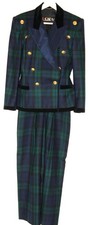 Escada Hosenanzug, Größe 38, grün-blau-schwarz kariert, Samtkragen, sehr elegant