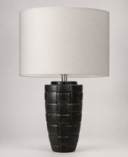 MODERN BROWN CERAMIC WOVEN TABLE LAMP WITH WHITE COTTON DRUM SHADE B22