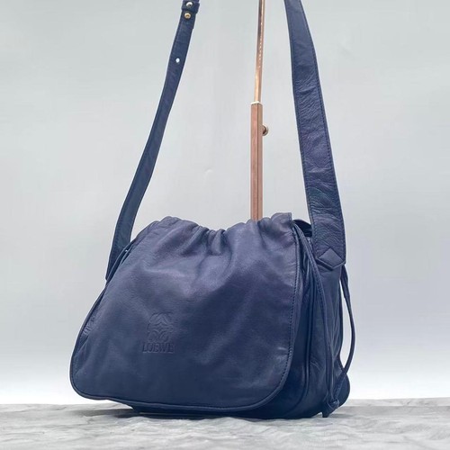 Loewe Shoulder Bag Anagram Flamenco Drawstring Leather Navy 19977