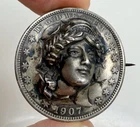 1907 Barber Half Dollar Pop-Out 3D Silver Coin Brooch  - 96874