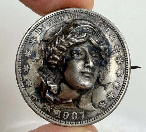 1907 Barber Half Dollar Pop-Out 3D Silver Coin Brooch  - 96874