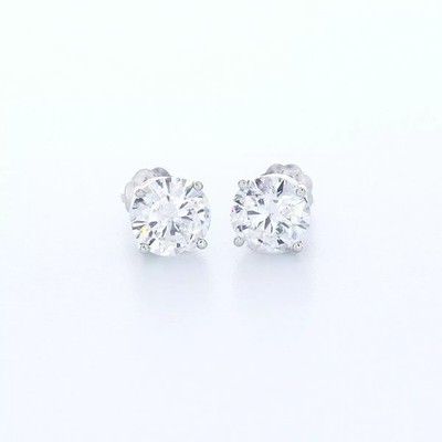 Massive 14K Weißgold Ohrstecker klassisch 2,41 Karat rund natürlicher Diamant D I1