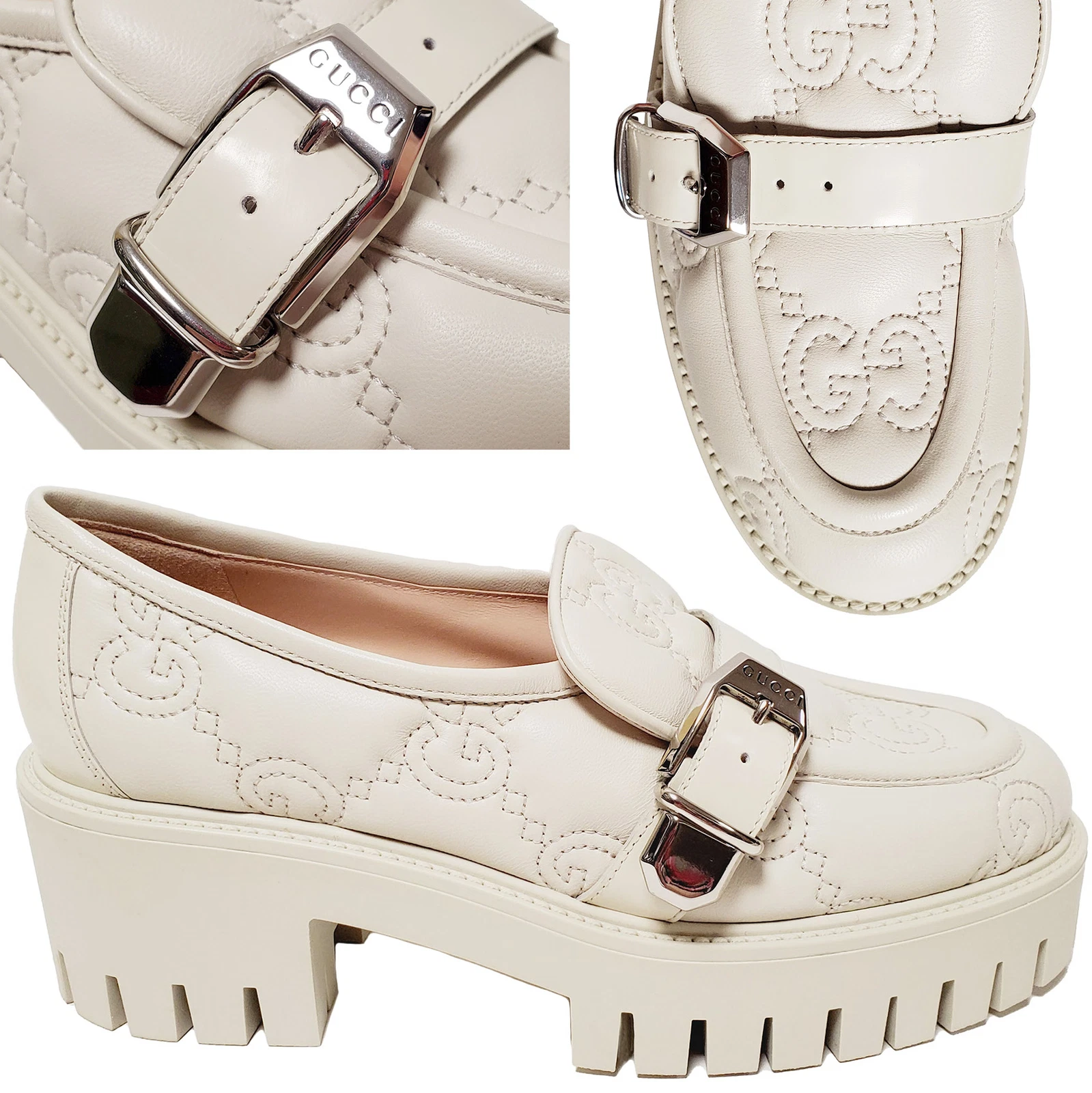 CHAUSSURES GUCCI MOCASSINS EN CUIR BLANC LOGO GG METALASSE 1 taille 38 8 US