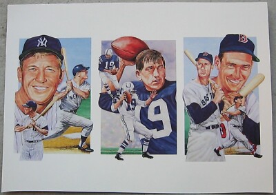 1991 LEGENDS SPORTS UNCUT 3 CARD SHEET MICKEY MANTLE JOHNNY UNITAS TED WILLIAMS