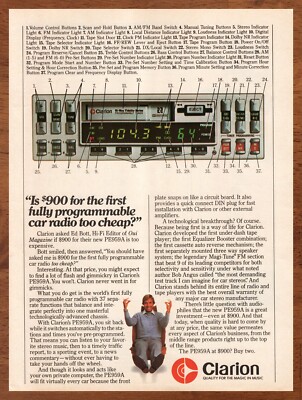 1980 Clarion PE959A Car Radio Vintage Print Ad/Poster Retro Man Cave Bar Art 80s