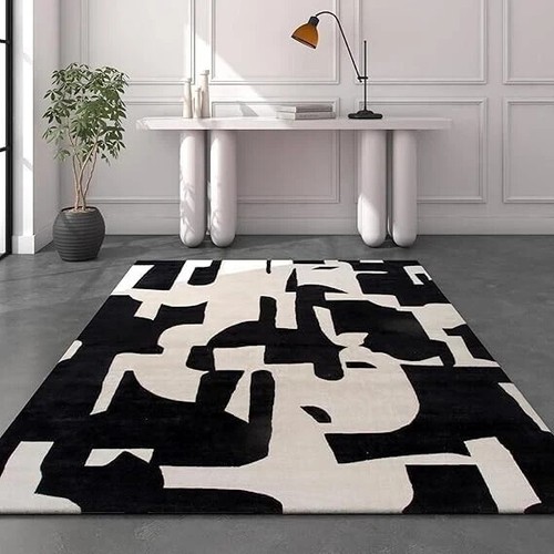 White/Black Ebony Hand Tufted Rug Premium Quality Handmade Wool Area Rug