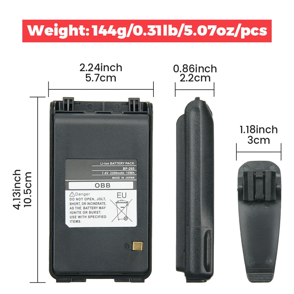 10PC 2200mAh BP-265 Li-ion Battery for ICOM IC-T70A IC-T70E IC-V80 IC-V80E Radio - Image 2 of 4
