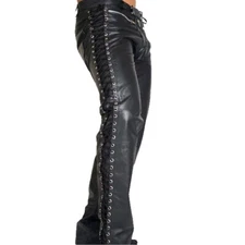 NEW Fashion Men Genuine Lambskin Real Leather Black Pant Casual Wear Jogger