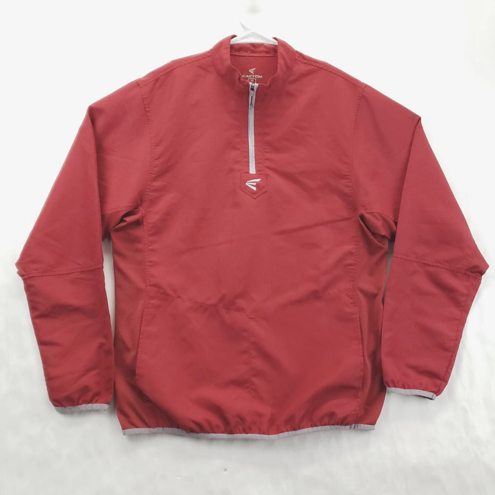 Easton Windbreaker Jacket Mens Medium Red Long Sleeve Pockets 1/4 Zip Pullover